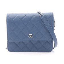 Chanel Matelasse Leather Chain Wallet Shoulder Bag Women Blue One Size