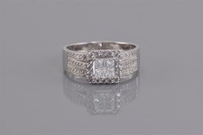 Sterling Silver Square Cubic Zirconia Halo Triple Accented Band Ring 925 Sz: 12