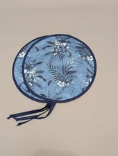 Pair of Aga Hob Lid Covers With Straps. Cotton Navy Grey Leaves 