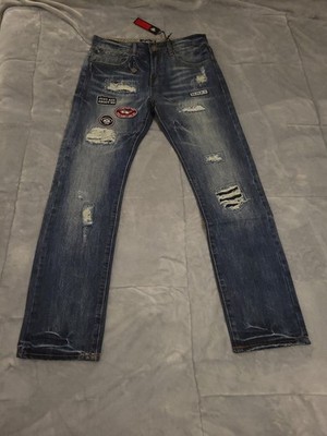 Mostly Heard Rarely Seen-Blue Distressed Patchwork Denim-Men's Sz 32**RARE**BNWT