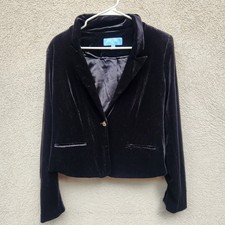 DRAPER JAMES RSVP Women  s Cropped Blazer Small Black Plush Velvet Event