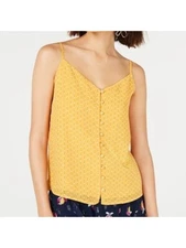 MAISON JULES Womens Sheer Button Front Spaghetti Strap V Neck Tank Top