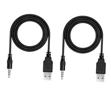 3.5mm Male AUX Audio Jack to USB 2.0 Male Charge Data Cable Cord, 2pack Audio