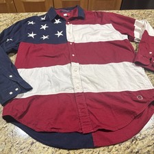 Vintage Tommy Hilfiger American Flag Shirt Men  s XL Embroidered Stars USA 90s
