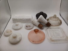 Lot Of 11 Dug Lids - Vintage Milk Glass, Colored Glass, Butter Dish Lid & Others