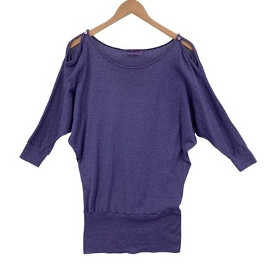 Michael Stars Knit Top Womens One Size Purple Cold Shoulder Elasticated Hem