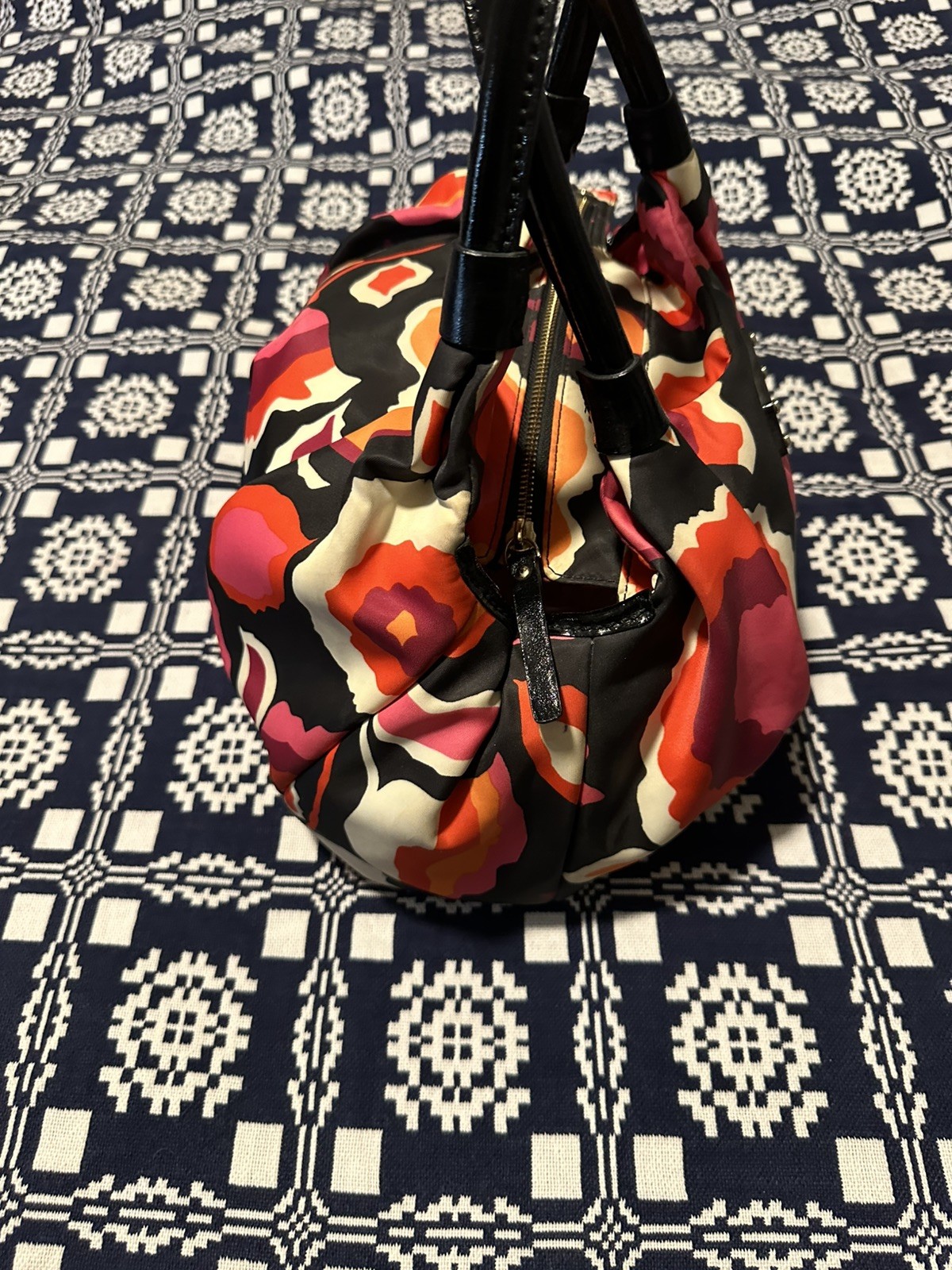 Kate Spade Nylon handbag in black, pink, and orange, rare image 4