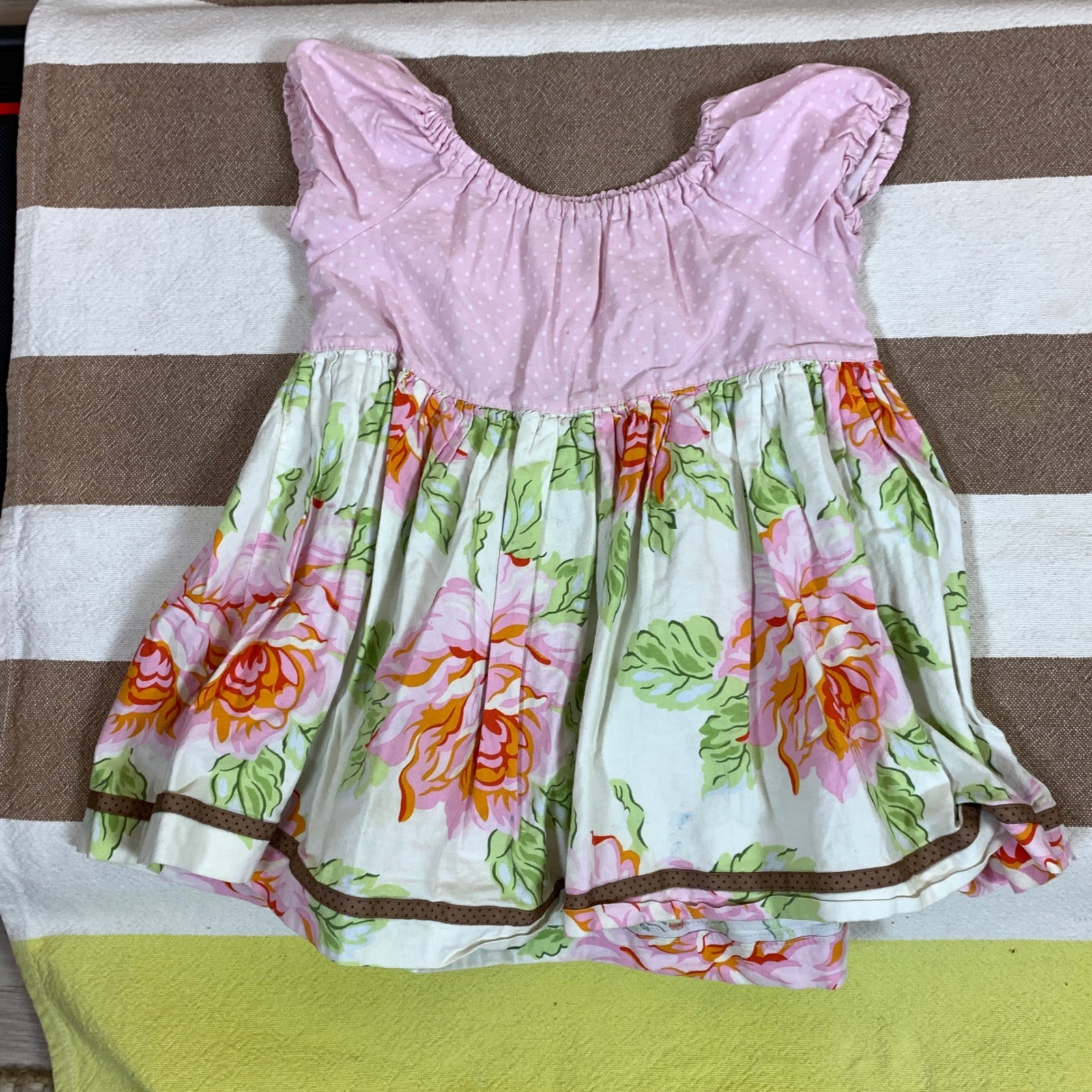 Matilda Jane Dress Girls 6 Pink Floral Polka Dot Mixed Print Cotton Whimsical