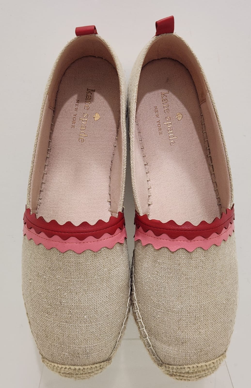 Kate Spade New York Greta Leather Wave Pink/Red Espadrilles Sz. 10B