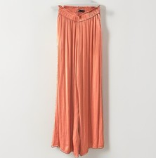 Zara Womens Flowy Satin Ultra Wide Leg Pants S Dusty Peach Rose Elastic Waist