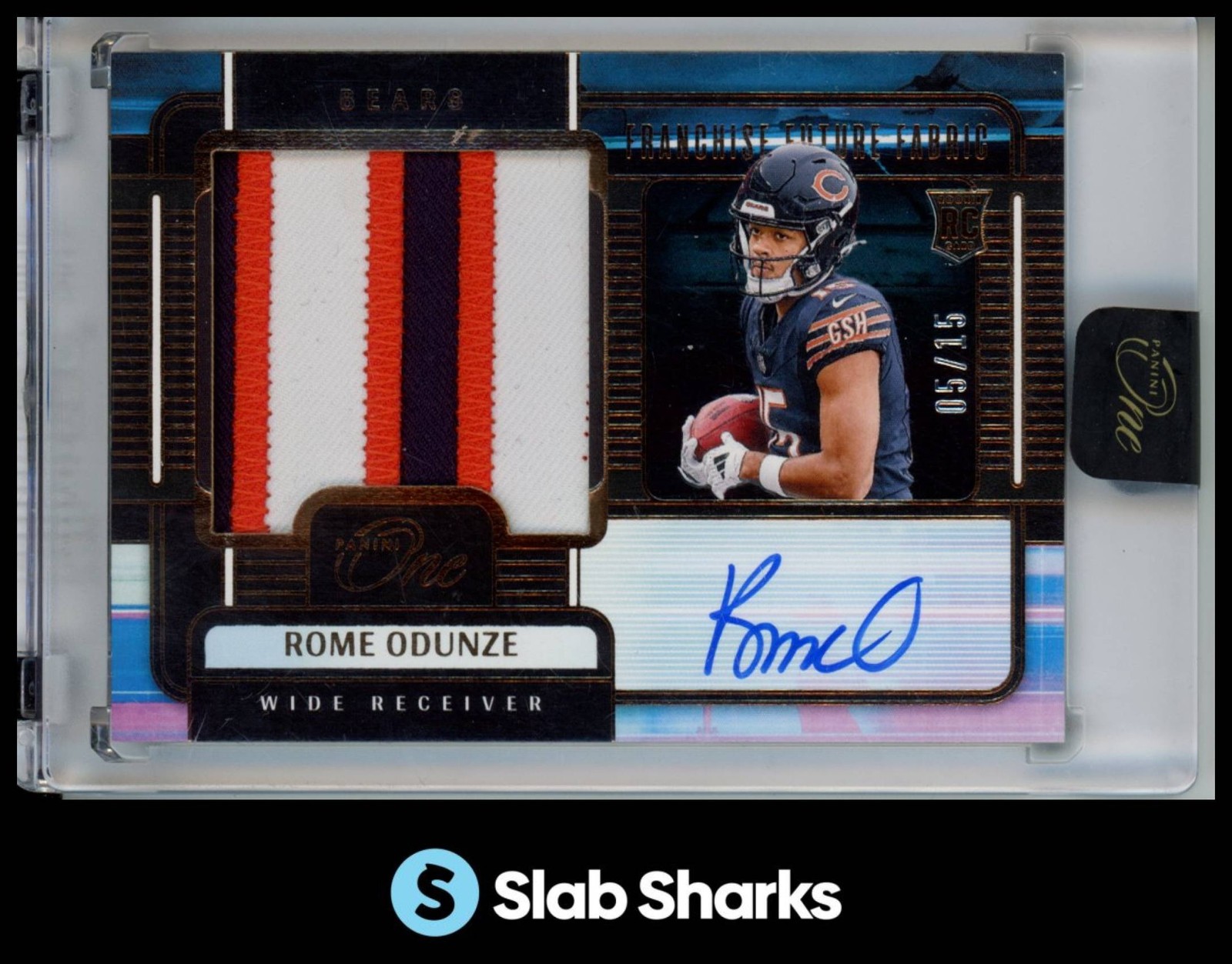 2024 PANINI ONE #82 ROME ODUNZE FRANCHISE FUTURE FABRIC AUTO PATCH BRONZE RC /15