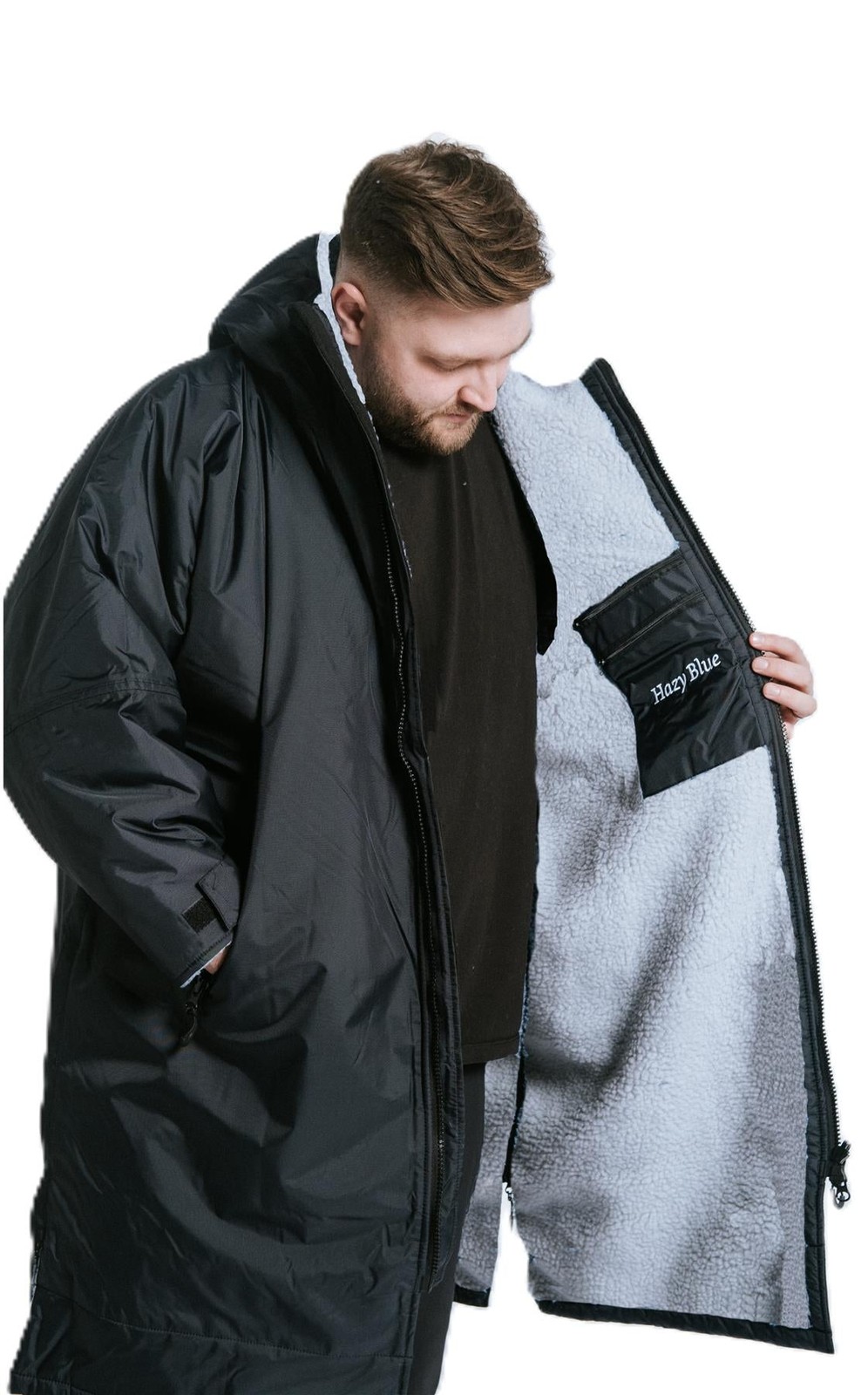 Hazy Blue Hooded Dry Changing Robe Long Coat Waterproof Surfing Swim Beachwear