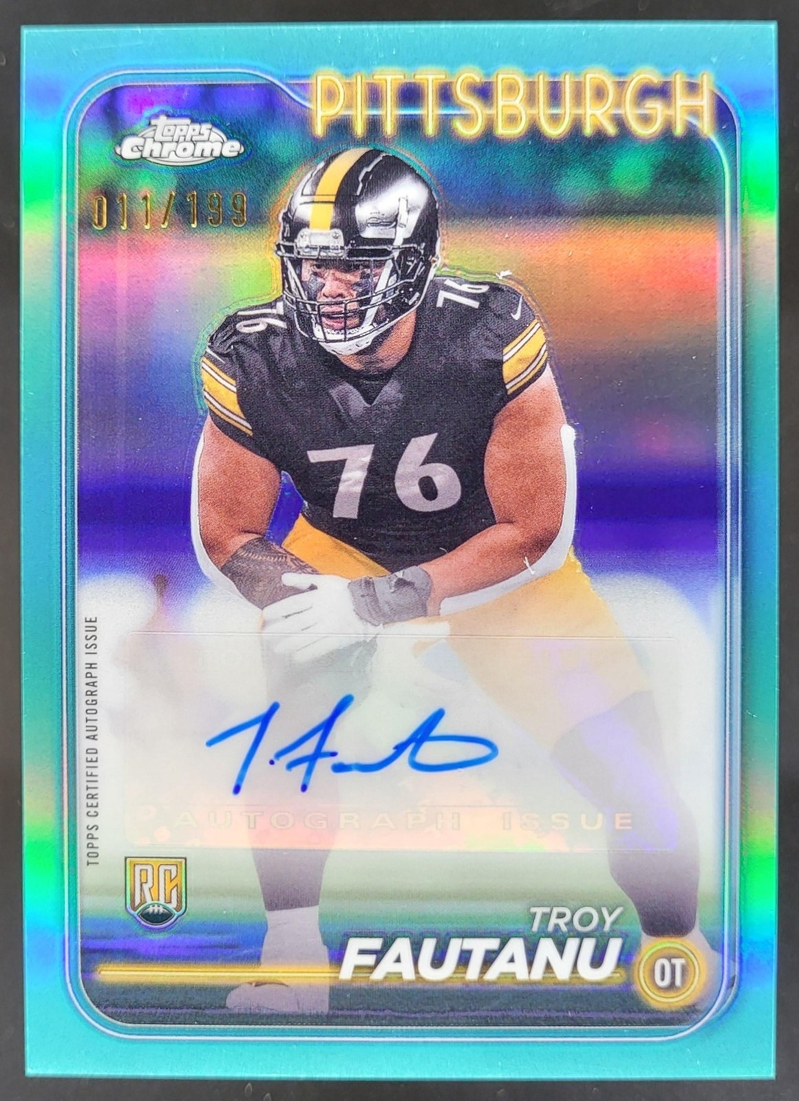 Troy Fautanu Topps Chrome Rookie Autographs Variations #RATFA Aqua Refractor