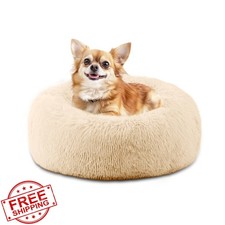 ELSKERandHOME Calming Dog Cat Bed, Apricot Donut, 20 inch, Soft