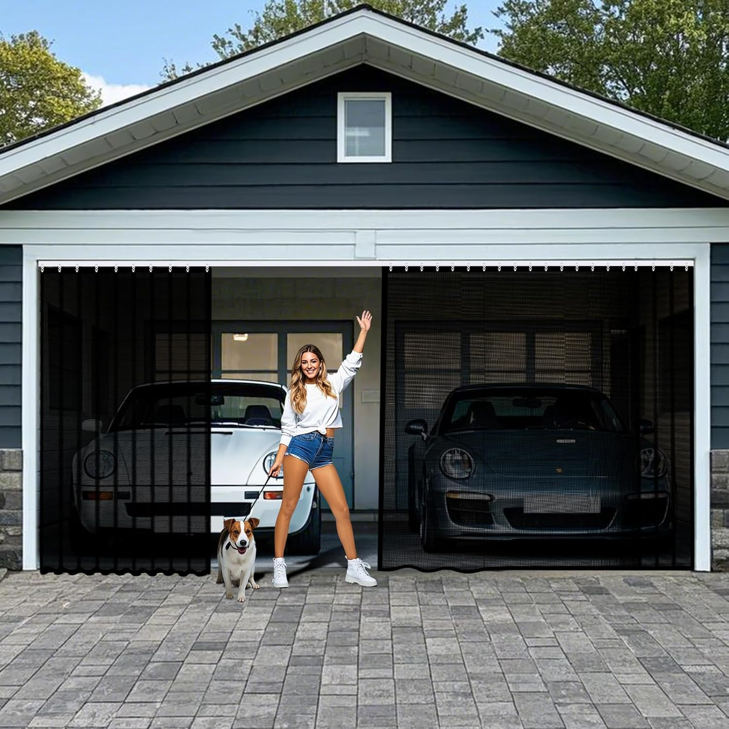 Sliding Garage Door Screen 2 Car with Track Closure, 16X7Ft Garage Net Screen Re
