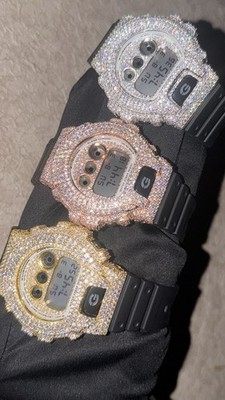 Moissanite Fully Iced Out G-SHOCK DW-6900   D Color, Flawless Clarity