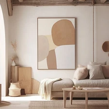 Minimalism Hand Painted Oil Painting on Canvas Abstract Wall Art WhiteBeige