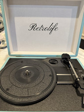 Retrolife R609 Bluetooth Suitcase Turntable Record Player Light Blue