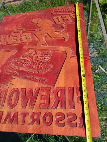 Vintage RED DEVIL Feuerwerk Poster Druckblock Massivholz 34" x 26" - Bild 18 von 24