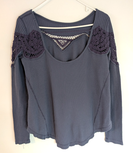 Free People Periwinkle Crochet Thermal Long Sleeved Pullover XS Boho - Picture 5 of 8
