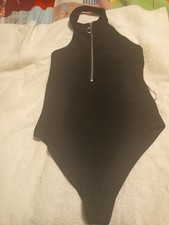 Top Shop Bodysuit Black High Neck Sleeveless Backless Front Zipper Size 6