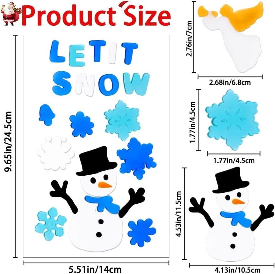 6 Sheets Christmas Gel Window Clings,Xmas Snowman Santa Claus Christmas Angel Ca - Image 2 of 4