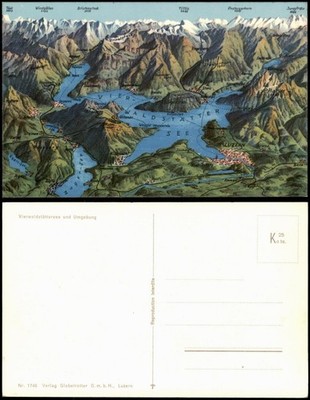 Ansichtskarte Luzern Lucerna Vierwaldstättersee Landkarten AK REPRO 1916/1980