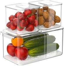 Food Storage Containers Produce Saver with Lids, Stackable Refrigerator Freez...