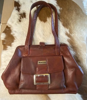 Vintage Biacci Leather Cognac  Color Shoulder Bag / Purse 70s Vibe Boho