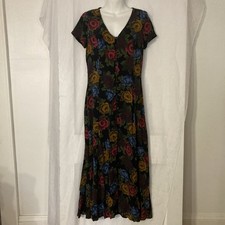 Vintage 90s Betsey Johnson Lew Magram Collection Floral Midi Rayon Dress Medium