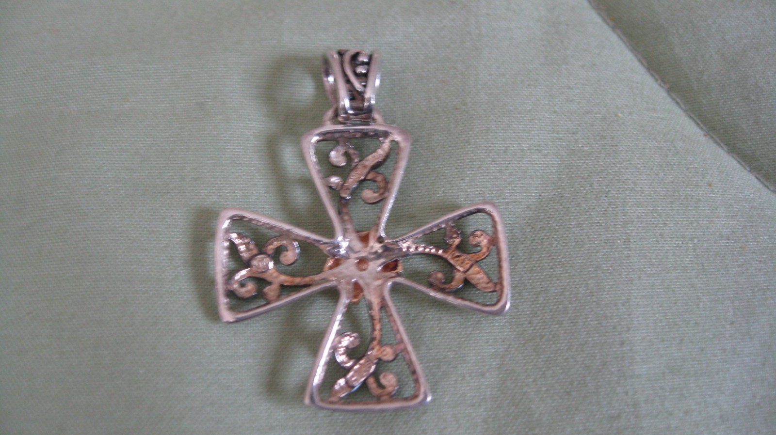Sterling Silver Solid 14K Gold Cross large Pendan… - image 4