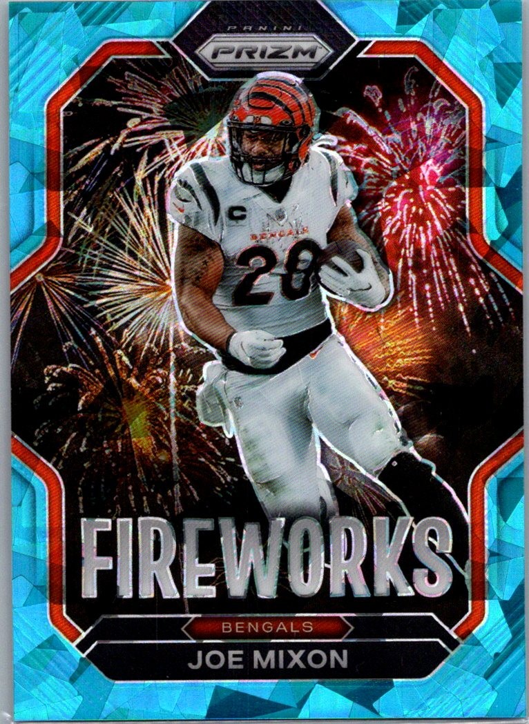 2022 Panini Prizm #F-11 Joe Mixon Fireworks Prizms Blue Ice #/99