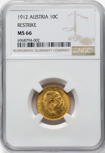 1912 Austria Gold 10 Corona Franz Joseph I MS-66 NGC (Restrike) - .098 oz AGW