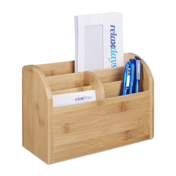 Relaxdays Bambus Schreibtisch-Organizer Stifte- & Briefablage 5 FäCher Natur-image