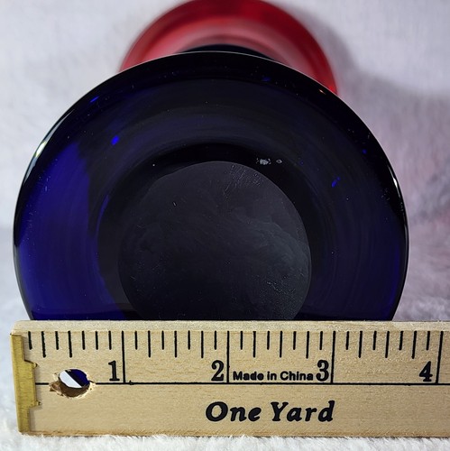Vintage Art Deco Vase ~ Cobalt Blue SNAKE CORDING on Red Glass Decor 10.25” - Picture 21 of 23