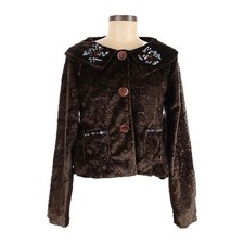 Kenzie Soft Velour Textured Brown Rhinestone Retro Evening Jacket Size 8 Nwt