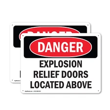 (2 Pack) Explosion Relief Doors Located Above OSHA Danger Sign Decal Metal