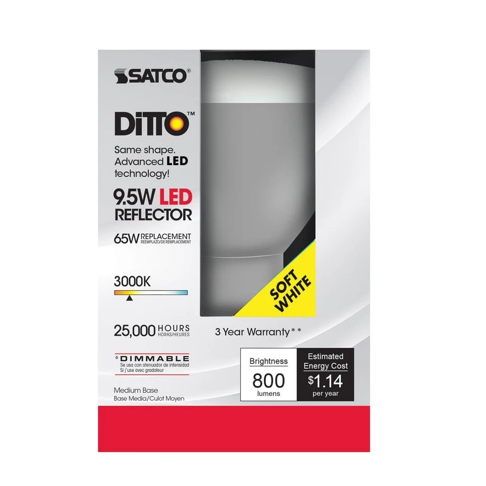 SATCO S9621 - 9.5 Watt BR30 LED Dimmable Light Bulbs - 120 Volt 3000K (6 Pack) - Image 3 of 4