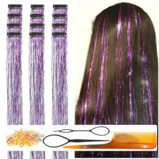 Hair Tinsel Clip in Purple Fairy Hair for 24 Inch Pack of 12Pcs Deep Purple