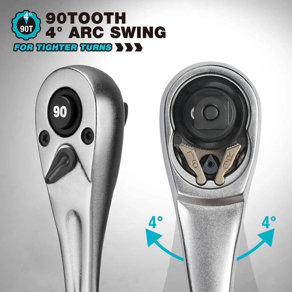 DURATECH 1/2" Drive Ratchet Handle 90-Tooth Quick-release Sockets Ratchet Wrench - Image 2 of 4