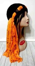 crochet handmade womans hat scarf beanie cancer chemo black orange USA made