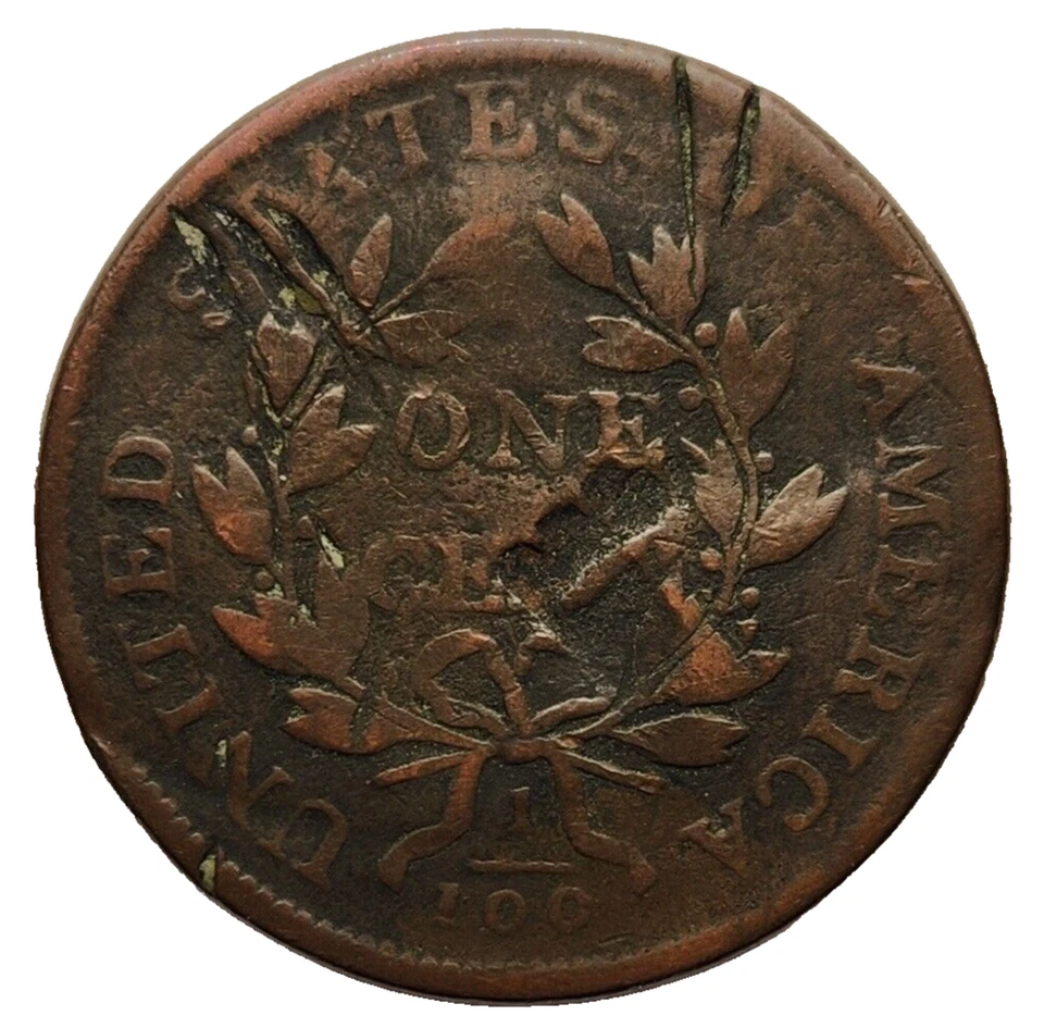 Busto drapeado 1805 centavo grande tonificado limpo danificado - Imagem 4 de 4