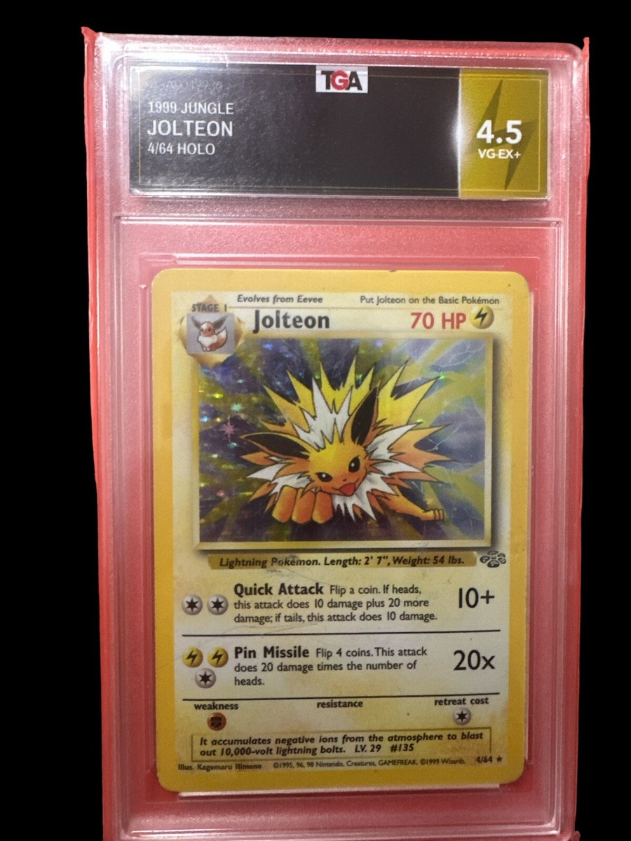 1999 jolteon pokemon card Jolteon 1999 Pokemon Jungle 1st Edition Holo Rare #4 PSA Authenticated 7 Card
