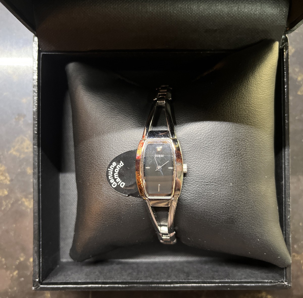 Guess Silver Tone Watch Black Face Diamond Accent Guess Diamond Accent Black Dial Silver Tone Watch U11576G1  main image 2