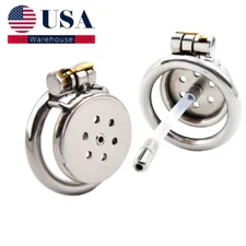 New Male Chastity Cage Device Flat Cage Lock Belt Tube Stainless Steel BDSM