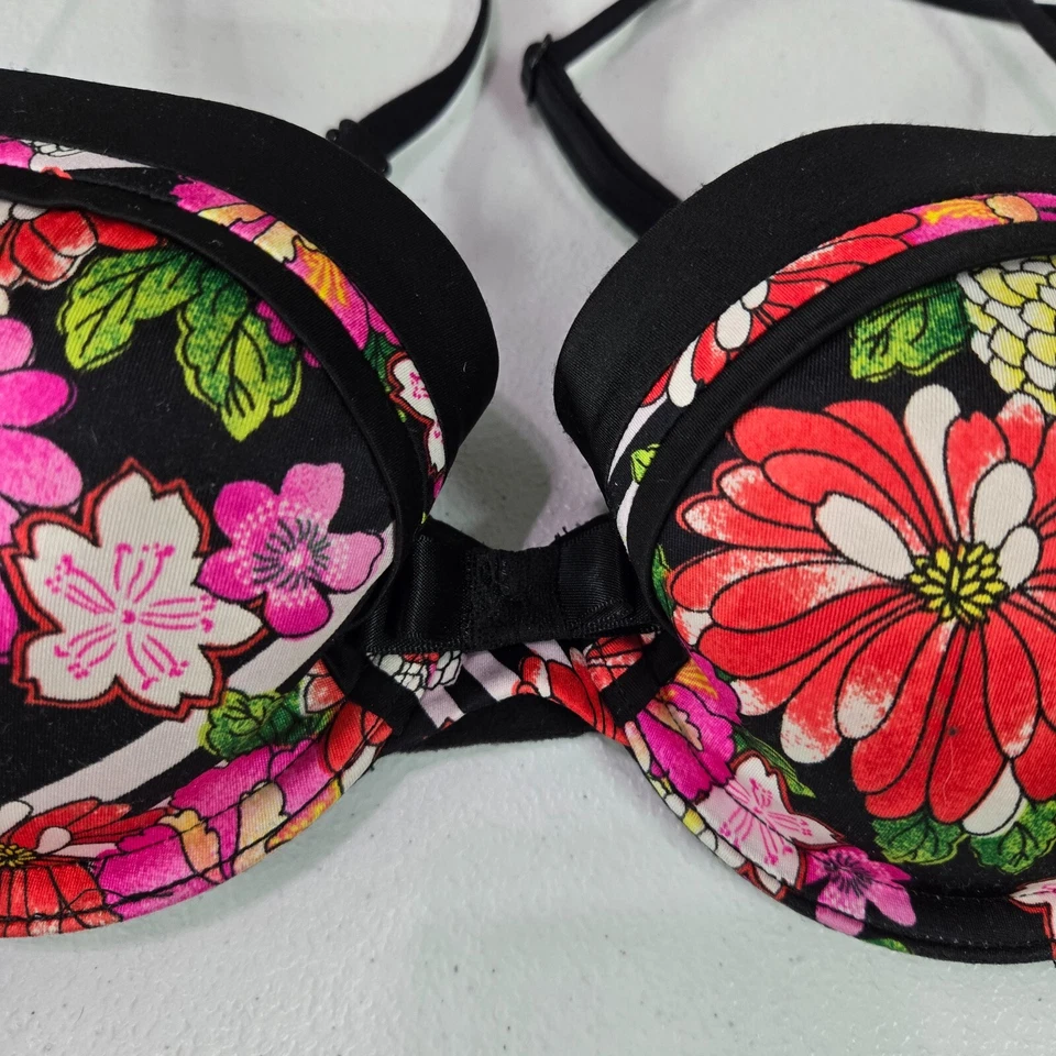 Бюстгальтер женский Victoria's Secret 32D черный цветочный в полоску с подкладкой на косточках - Изображение 4 из 4