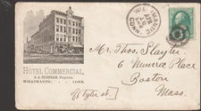 Willimantic Conn Illust Advt building HOTEL COMMERCIAL 1882 (c486)