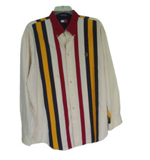 Vintage 1990  s Tommy Hilfiger Big Stripe Shirt Men XL Crest Beige Multicolor