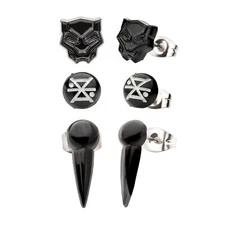 Black Panther Symbols 3-Pair Earrings Set Black