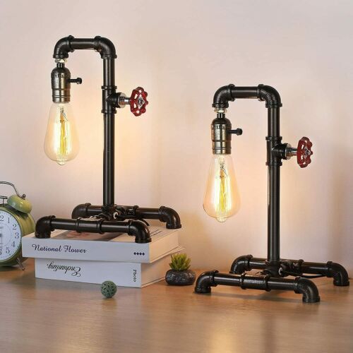 2 Pack Industrial Table Lamp Retro Steampunk Water Pipe Lamp for Coffee Bedroom